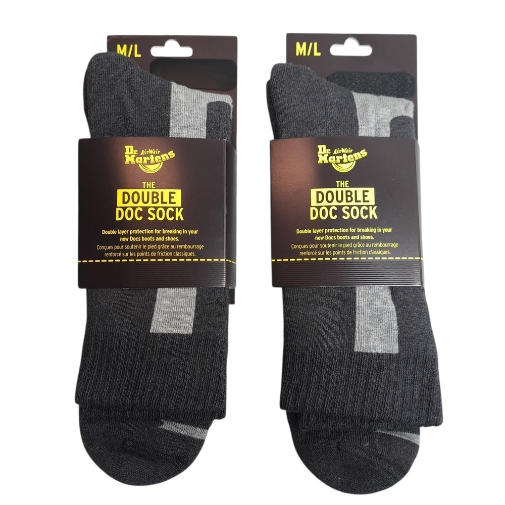 2-Pairs Dr. Martens Size M/L (9-14) The Double Doc Sock Charcoal